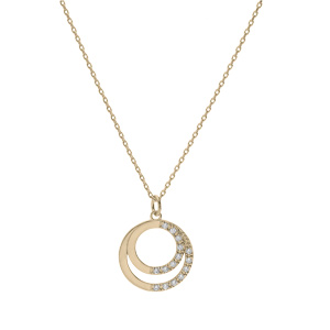 Collier en plaqu� or double cercle pr�noms � graver avec oxydes blancs sertis 42+3cm - Vue 2