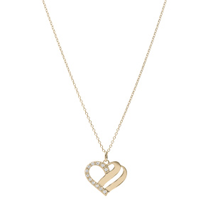 Collier en plaqu� or coeur pr�noms � graver avec oxydes blancs sertis 42+3cm - Vue 2