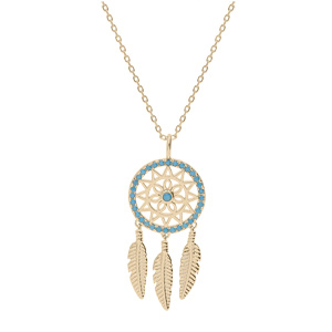 Collier en plaqu� or cha�ne avec pendentif attrape r�ves et oxydes bleus 50+5cm - Vue 2