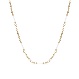 Collier en plaqu� or cha�ne avec tubes blancs 45cm - Vue 2
