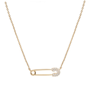 Collier en plaqu� or cha�ne avec �pingle � nourrice et oxydes blancs sertis 39,5+5 - Vue 2