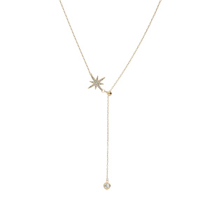 Collier en plaqu� or forme Y �toile du nord et oxyde blancs sertis 31+5cm - Vue 2
