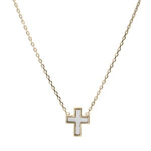 Collier en plaqu� or cha�ne avec pendentif croix Nacre blanche 38+4cm - Vue 2