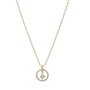 Collier en plaqu� or cha�ne avec pendentif cercle oxydes blancs sertis 40+4,5cm - Vue 2