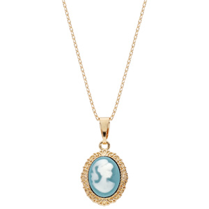 Collier en plaqu� or cha�ne avec pendentif Cam�e sur fond turquoise 40+5cm - Vue 2