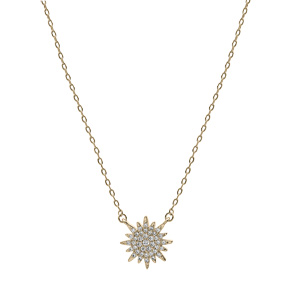 Collier en plaqu� or avec pendentif soleil oxydes blancs sertis 40+4,5cm - Vue 2