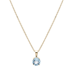 Collier en plaqu� or cha�ne avec pendentif pierre v�ritable Topaze bleu 6,5mm 42+3cm - Vue 2