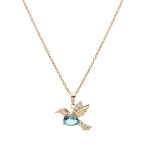 Collier en plaqu� or cha�ne avec pendentif oiseau oxyde bleu 42+3cm - Vue 2