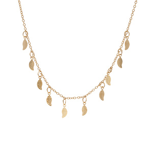Collier en plaqu� or cha�ne avec pampilles feuilles 42+3cm - Vue 2