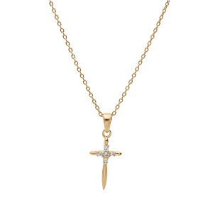 Collier en plaqu� or cha�ne avec pendentif croix avec oxydes blancs sertis 40+5cm - Vue 2