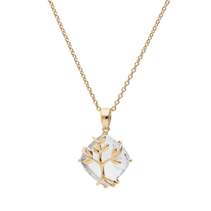 Collier en plaqu� or cha�ne avec pendentif oxyde blanc motif arbre de vie 42+3cm - Vue 2