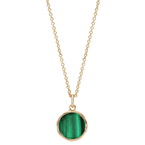 Collier en plaqu� or cha�ne avec pendentif Malachite v�ritable forme irr�guli�re 40+4cm - Vue 2