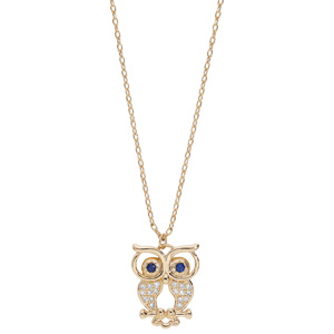 Collier en plaqu� or cha�ne avec pendentif chouette oxydes blancs sertis 40+5cm - Vue 2