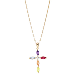 Collier en plaqu� or cha�ne avec pendentif croix empierr� 40+5cm - Vue 2