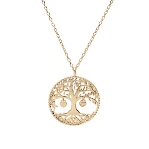 Collier en plaqu� or cha�ne avec pendentif arbre de vie et pampilles 2 coeurs dor� (couple famille) 44cm r�glable 42 et 40 - Vue 2