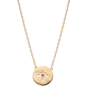 Collier en plaqu� or cha�ne avec m�daille �toile avec oxyde rose 42cm - Vue 2