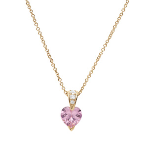 Collier en plaqu� or cha�ne avec pendentif coeur oxyde roses et blancs 42+3cm - Vue 2