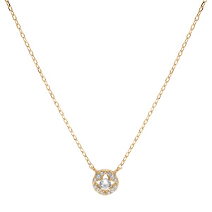 Collier en plaqu� or cha�ne avec pendentif rond �vid� pav� d\'oxydes blancs sertis et oxyde blanc central 40+5cm - Vue 2