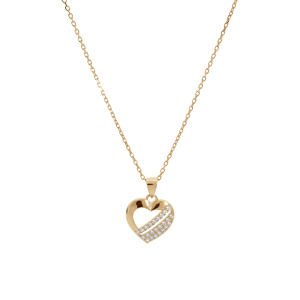 Collier en plaqu� or cha�ne avec pendentif coeur 3 barrettes oxydes blancs sertis 40+5cm - Vue 2