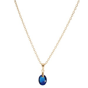 Collier en plaqu� or cha�ne avec pendentif goutte oxyde bleu ciel facet� 40+5cm - Vue 2
