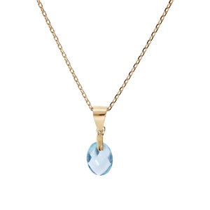 Collier en plaqu� or cha�ne avec pendentif goutte oxyde bleu ciel facett� 40+5cm - Vue 2