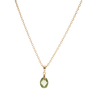 Collier en plaqu� or cha�ne avec pendentif goutte oxyde vert olive facet� 40+5cm - Vue 2