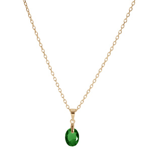 Collier en plaqu� or cha�ne avec pendentif goutte oxyde vert fonc� facet� 40+5cm - Vue 2