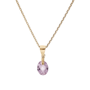 Collier en plaqu� or cha�ne avec pendentif goutte oxyde mauve facett� 40+5cm - Vue 2