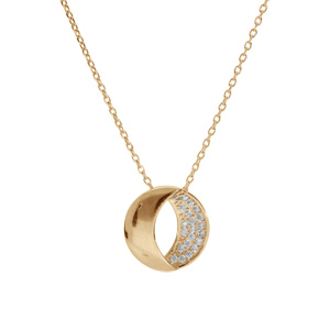 Collier en plaqu� or cha�ne avec pendentif oval et oxydes blancs sertis 42+3cm - Vue 2