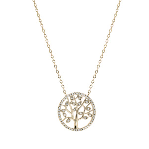 Collier en plaqu� or avec pendentif arbre de vie oxydes blancs sertis 40+3cm - Vue 2