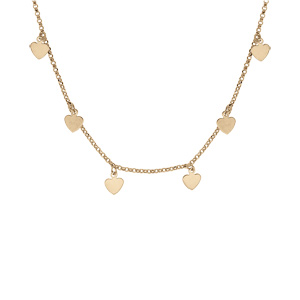 Collier en plaqu� or cha�ne avec pampilles coeurs lisses 40+5cm - Vue 2
