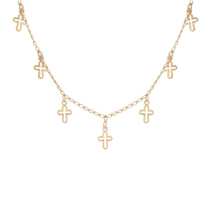 Collier en plaqu� or cha�ne avec pampilles croix �vid�es 40+5cm - Vue 2
