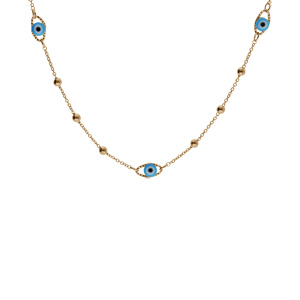 Collier en plaqu� or oeil de la chance bleu 40+5cm - Vue 2