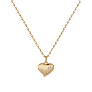 Collier en plaqu� or cha�ne avec pendentif coeur et 3 oxydes blancs sertis 42+3cm - Vue 2