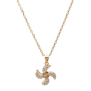 Collier en plaqu� or cha�ne avec pendentif h�lice (qui tourne) et oxydes blancs sertis 40+3cm - Vue 2