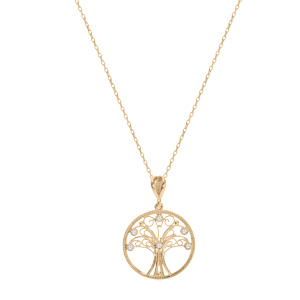 Collier en plaqu� or cha�ne avec pendentif arbre de vie filigrane et oxydes blancs sertis 40+5cm - Vue 2