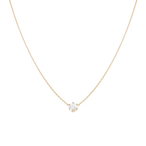 Collier solitaire plaqu� or oxyde blanc 6mm sertis 6 griffes r�glable 38 � 42cm - Vue 2