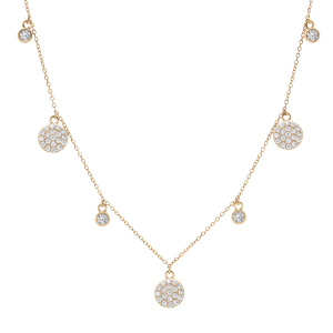 Collier en plaqu� or avec pampilles pav�es d\'oxydes blancs sertis et oxydes seuls 40+5cm - Vue 2