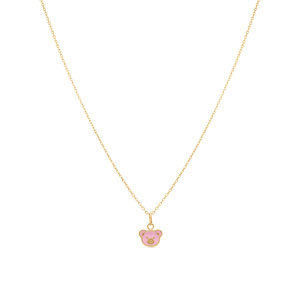 Collier en plaqu or pendentif ourson rose - 35+2cm - Vue 2