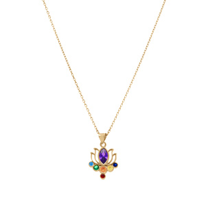 Collier en plaqu� or pendentif chakra fleur 7 oxydes - 40+5cm - Vue 2