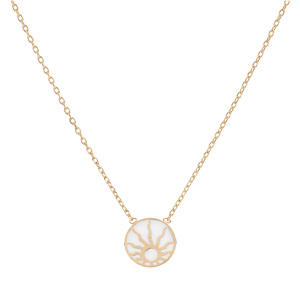Collier en plaqu� or cha�ne avec pendentif soleil blanc 37,5+4cm - Vue 2