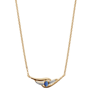 Collier en plaqu� or cha�ne avec pendentif 2 brins torsad�s dont 1 lisse et l\'autre orn� d\'oxydes blancs et 1 oxyde bleu fonc� au milieu - longueur 43cm + 2cm de rallonge - Vue 2