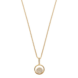 Collier en plaqu� or cha�ne avec pendentif anneau avec rond pav� d\'oxydes blancs sertis � l\'int�rieur et b�li�re orn�e d\'oxydes blancs - longueur 40cm + 4cm de rallonge - Vue 2