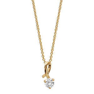 Collier en plaqu� or cha�ne avec pendentif brin lisse faisant 1 boucle avec 1 oxyde blanc serti � l\'extr�mit� - longueur 40cm + 4cm de rallonge - Vue 2