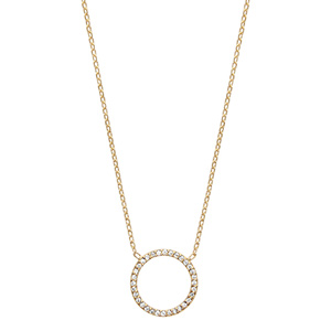 Collier en plaqu� or cha�ne avec pendentif anneau orn� d\'oxydes blancs - longueur 36cm + 5cm de rallonge - Vue 2