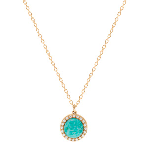 Collier en plaqu� or cha�ne avec pendentif pierre Amazonite naturelle et contour oxydes blancs sertis 42+3cm - Vue 2