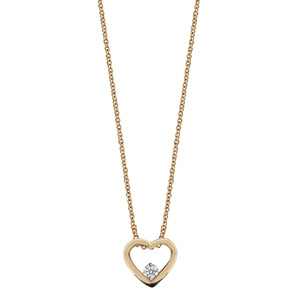 Collier en plaqu� or cha�ne avec pendentif coeur ajour� avec oxyde blancs � l\'int�rieur - longueur 40cm + 4cm de rallonge - Vue 2