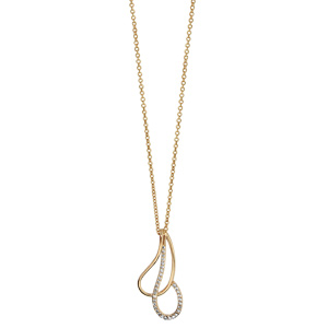 Collier en plaqu� or cha�ne avec pendentif 2 gouttes �vid�es et crois�es, 1 lisse et l\'autre orn�e d\'oxydes blancs sertis - longueur 40cm + 4cm de rallonge - Vue 2