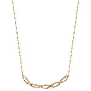 Collier en plaqu� or cha�ne avec pendentif 2 brins torsad�s, 1 lisse et l\'autre orn� d\'oxydes blancs sertis - longueur 40cm + 4cm de rallonge - Vue 2