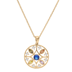 Collier en plaqu� or cha�ne avec pendentif cercle et losange empierr�s 39+5cm - Vue 2